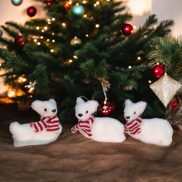 Nature Vibe Flocked White Reindeer Christmas Ornaments Set of 6, New - Picture 6 of 8